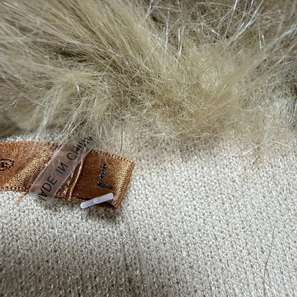 Baldini Mumu Lombardi Long Cardigan in Taupe with a faux fur‎ collar. SIze L